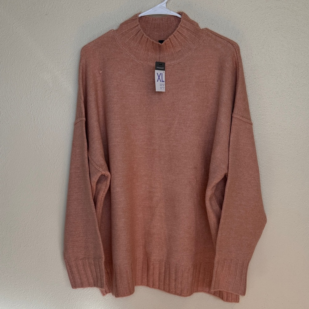 Primark Women's Mock Neck Knit Sweater Warm Pink Size XL Fall Cozy Knit